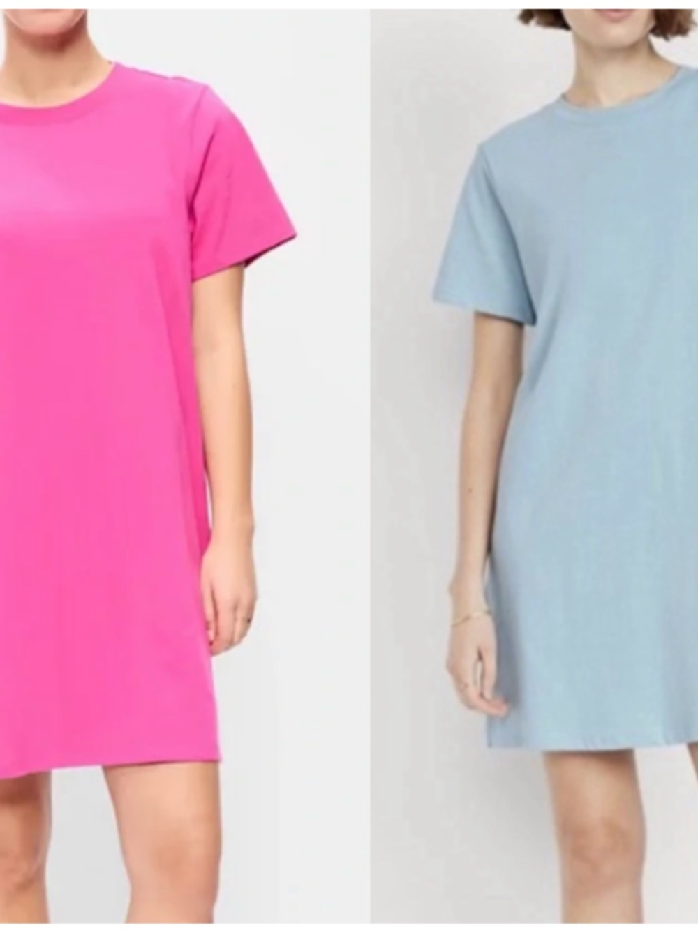 Two Crew-Neck Mini T-Shirt Dresses with Accent Scarf